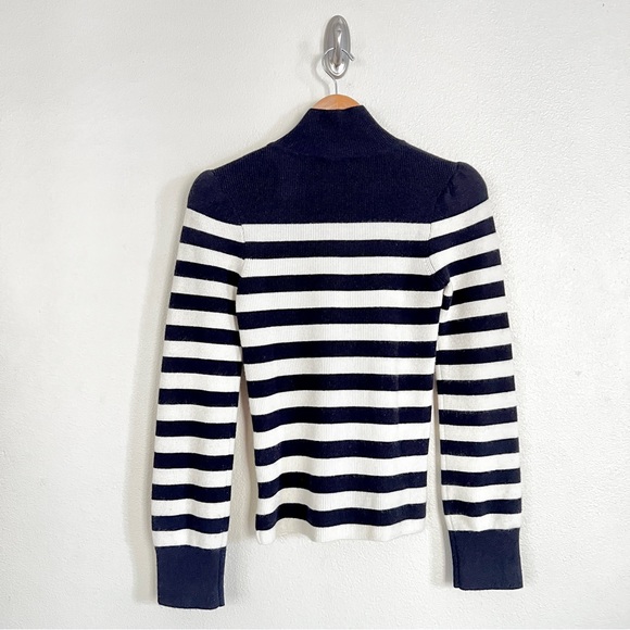 Goop G. LABEL Mindy Cashmere Wool Striped Turtleneck Sweater in Navy Cream - Picture 13 of 17